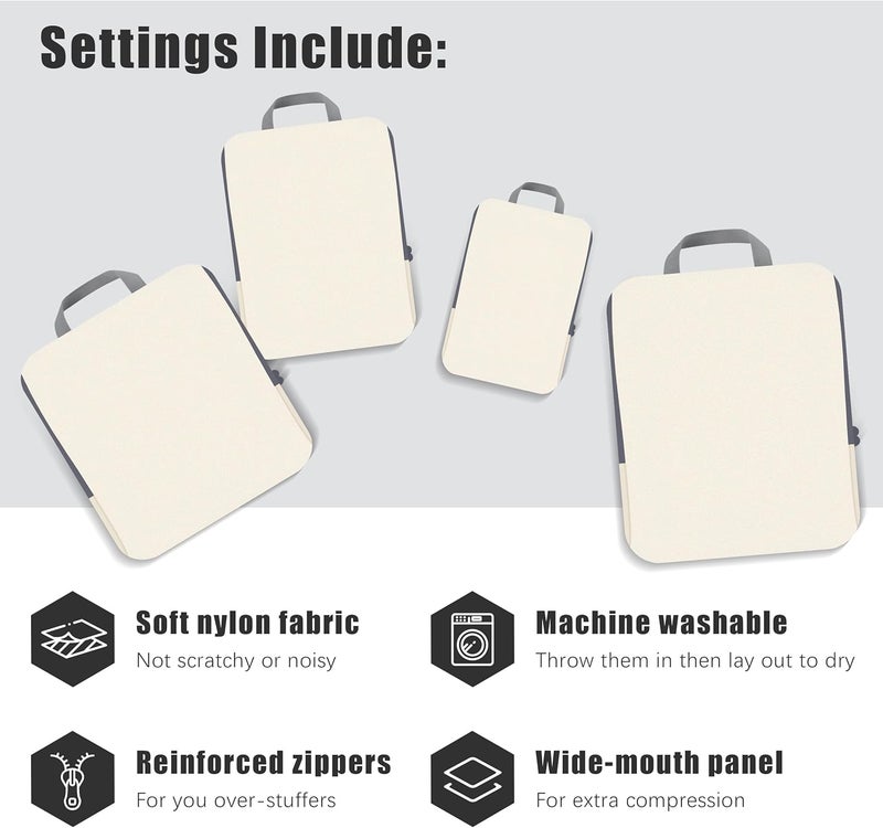 PANDA JOYS 4 Set Compression Packing Cubes Travel - Travel Accessories Expandable Packing Organizers for Carry On - Essentials Luggage Bags - Beige - Image 3